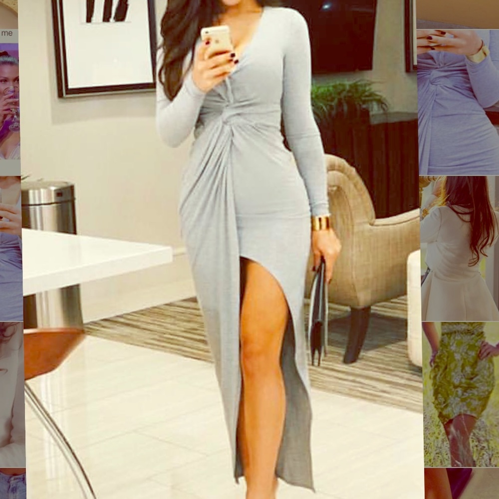 Long sleeve grey maxi open leg dress cotton sz 2-6